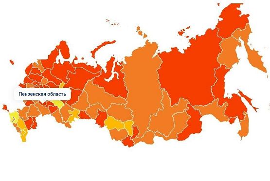На тепловой карте эпидситуации Пензенская область окрашена в красные тона
