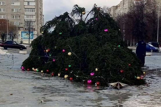 В Кузнецке рухнула центральная новогодняя елка