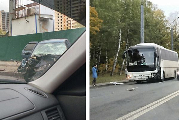 В Пензе на ул. Окружной столкнулись автобус MAN, ВАЗ и Audi