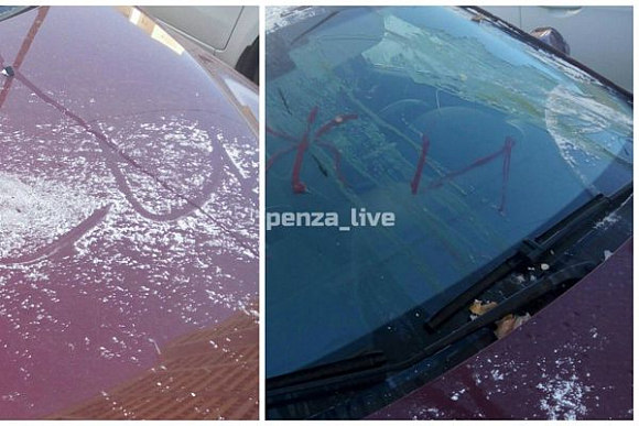 Фото||vk.com/penza_live, Кристина Данилина Авто пензячки забросали яйцами и солью и исписали помадой